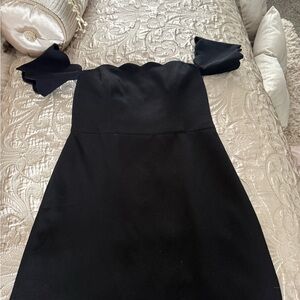 Elegant Black Club Monaco Dress with Scalloped Sleeves